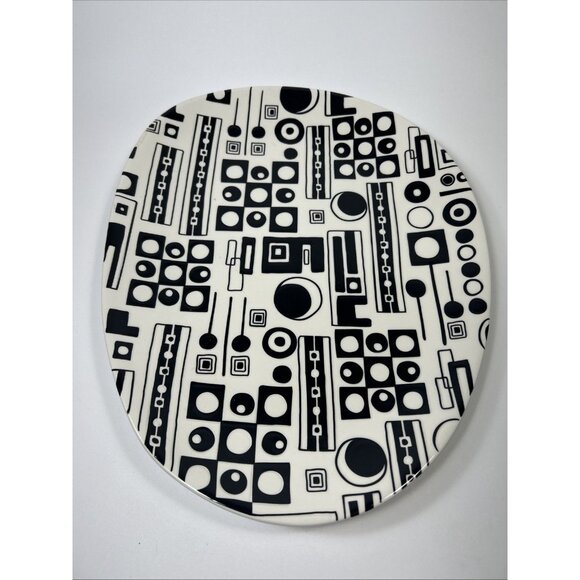 Pier 1 Traffix MCM Dinner Plate Hand Painted Earthenware Black/White Oval - Picture 2 of 6